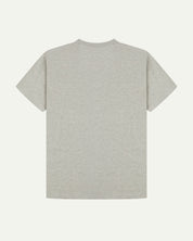 Back view of grey marl organic cotton Uskees short-sleeved T-shirt.