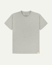 Full flat view of grey marl organic cotton Uskees T-shirt for men, showing the loose silhouette.