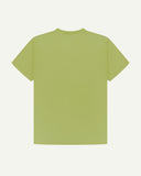 Back view of green-yellow organic cotton Uskees short-sleeved men's T-shirt.