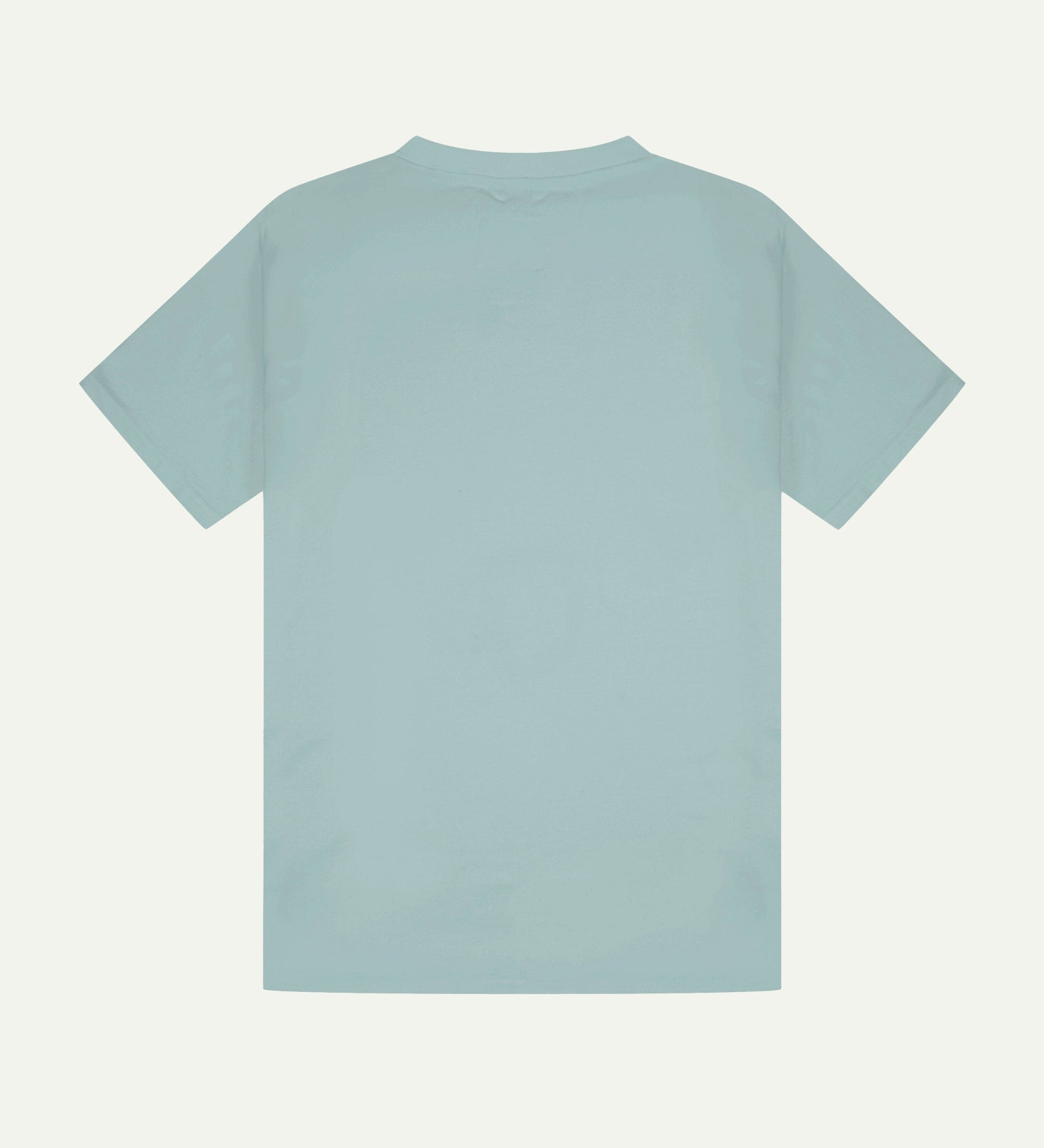 Back view of green-grey 'steel' coloured, enzyme washed cotton Uskees short-sleeved T-shirt.