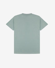 Back view of green-grey 'steel' coloured, enzyme washed cotton Uskees short-sleeved T-shirt.