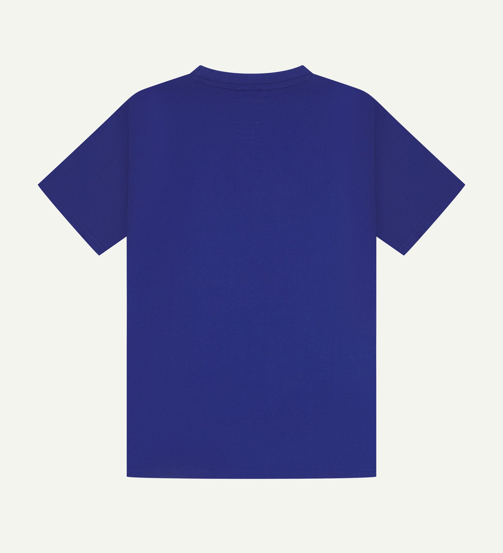 Back view of ultra blue organic cotton Uskees short-sleeved T-shirt.
