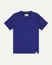 Full flat view of ultra blue organic cotton Uskees T-shirt for men.