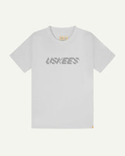 Front flat shot of uskees men's graphic t-shirt in white showing the philips head screw graphic.