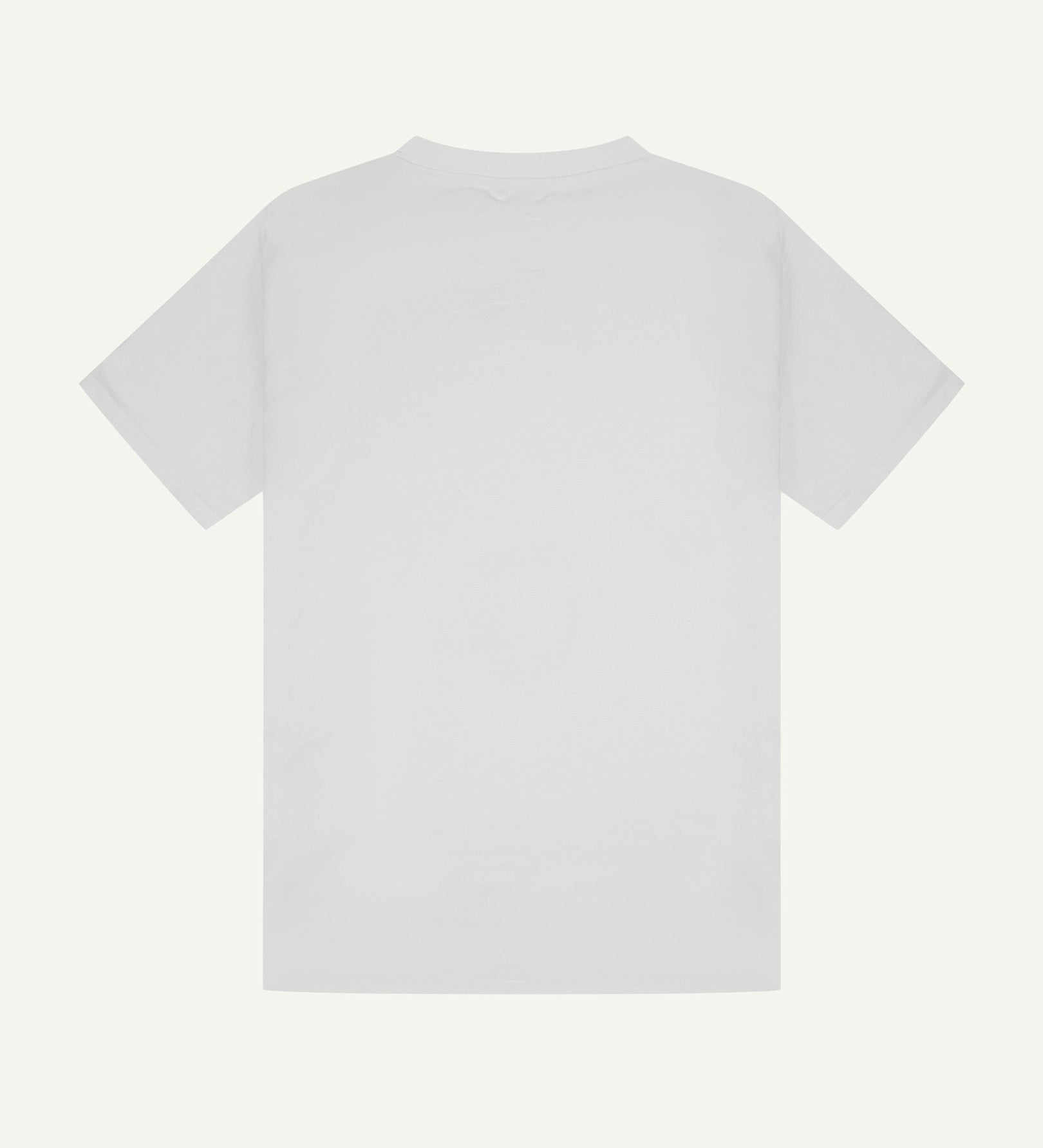 Back view of white organic cotton Uskees short-sleeved T-shirt.