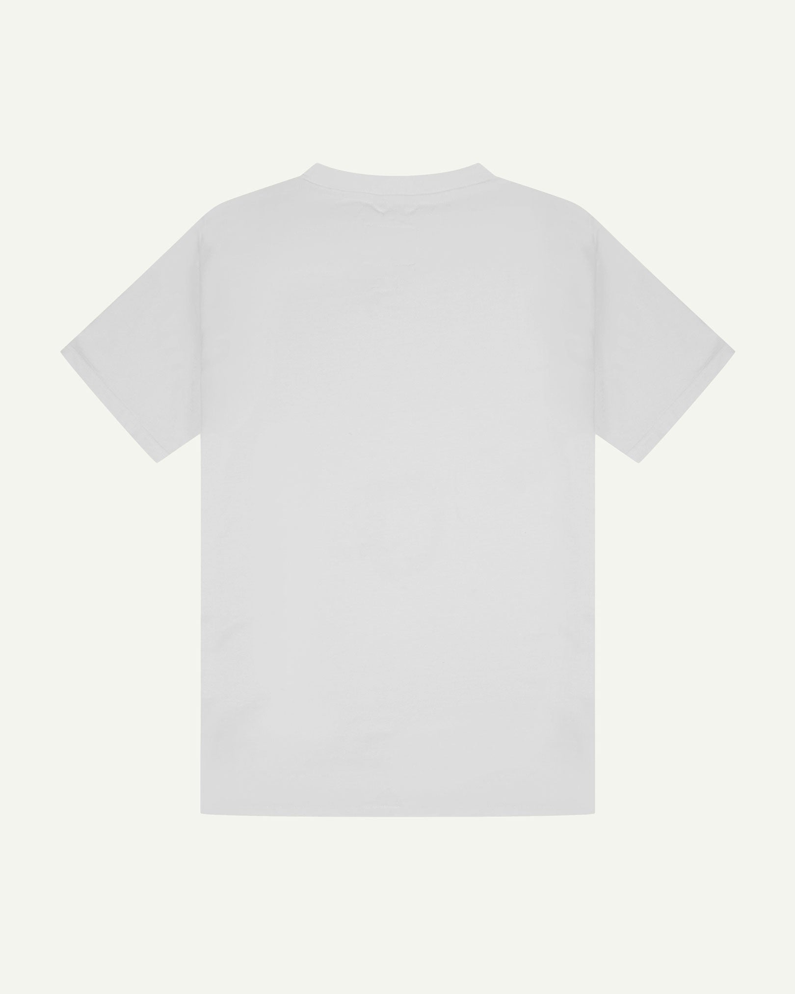 Back view of white organic cotton Uskees short-sleeved T-shirt.