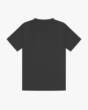 Back view of faded black organic cotton Uskees short-sleeved T-shirt.