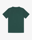 Back flat shot of Uskees green t-shirt for men on a light gray background.