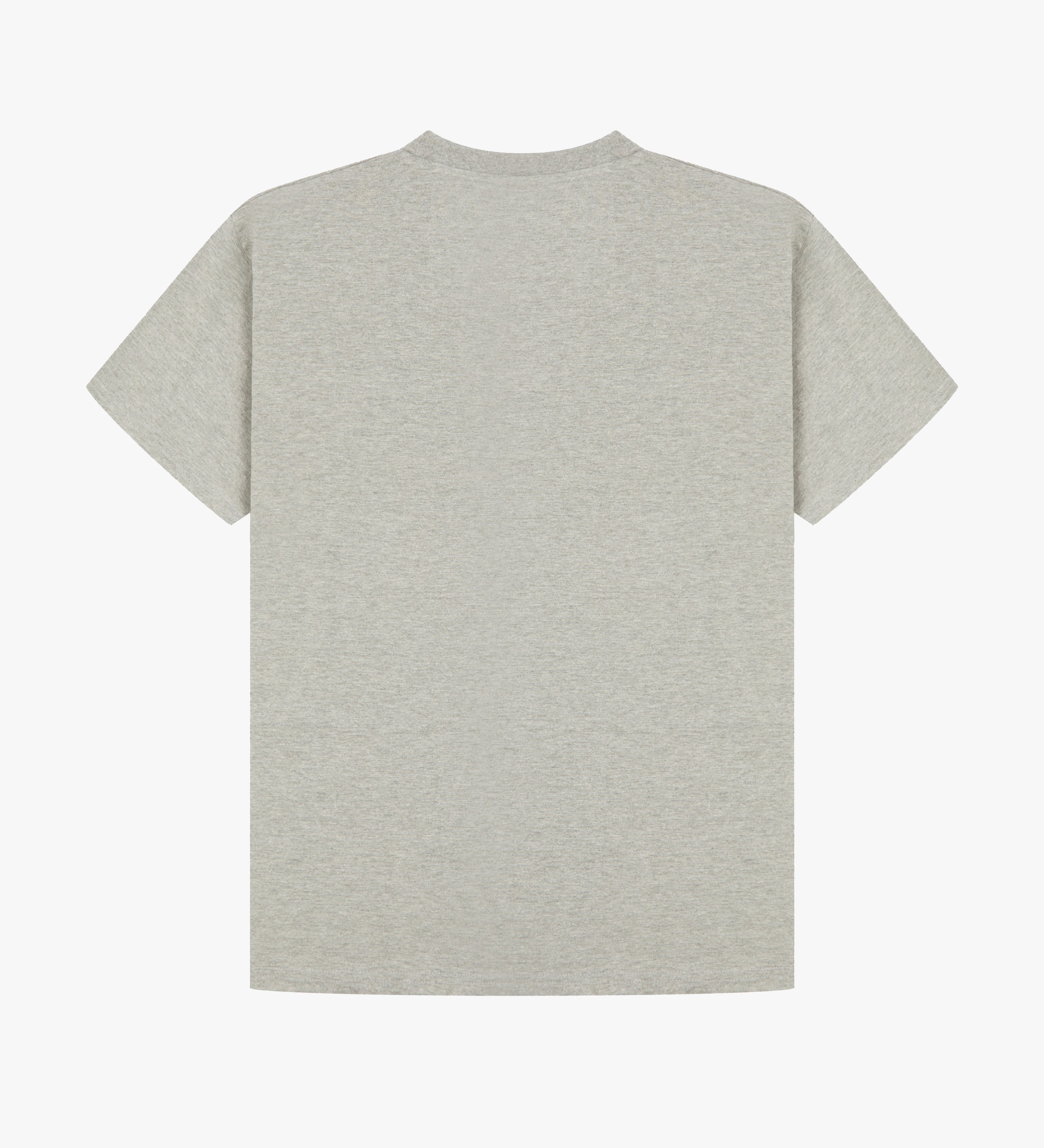 Back view of grey marl organic cotton Uskees short-sleeved T-shirt.