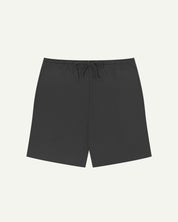 Front view of faded black organic cotton 7007 men's shorts by Uskees against white background. Clear view of drawstring waist.