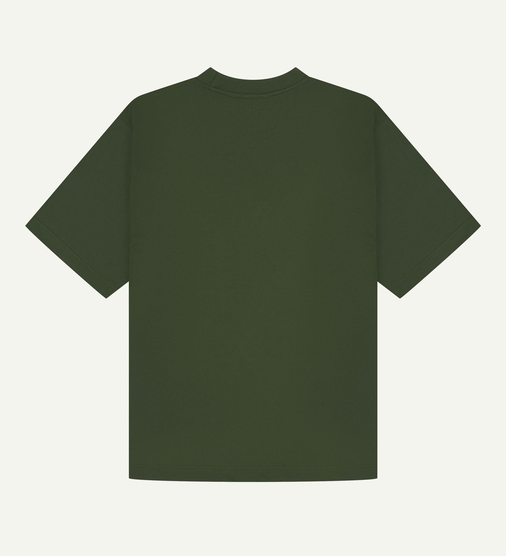 Back view of coriander-green, organic cotton short-sleeved oversized T-shirt from Uskees.