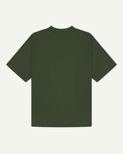 Back view of coriander-green, organic cotton short-sleeved oversized T-shirt from Uskees.