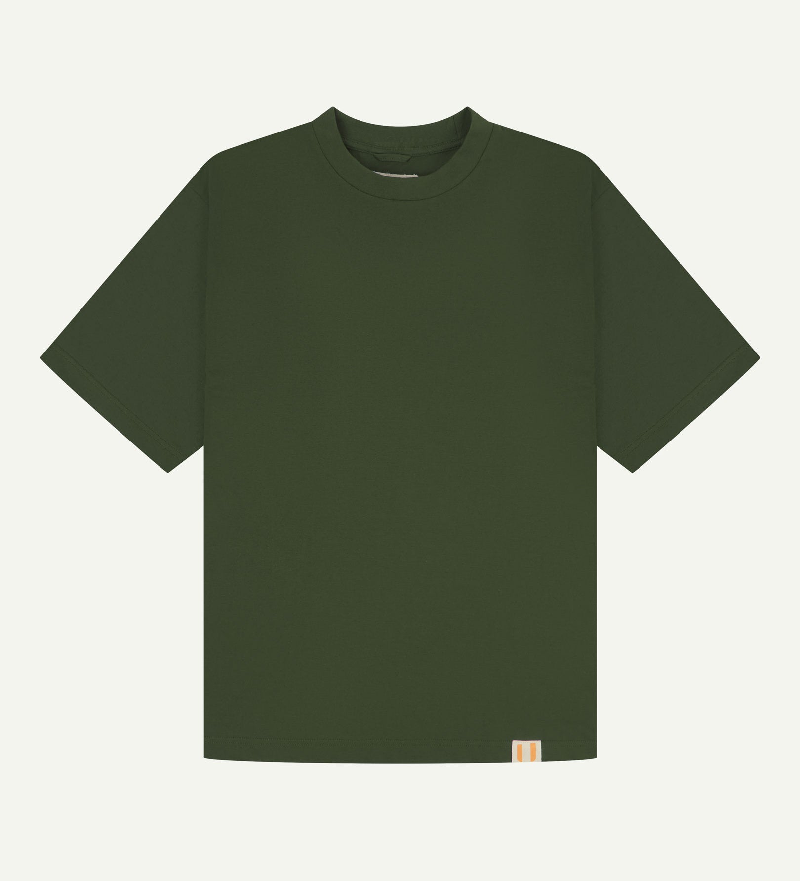 Full flat view of coriander-green, organic cotton, oversized T-shirt from Uskees.