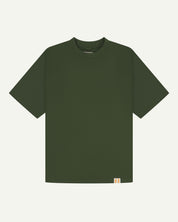Full flat view of coriander-green, organic cotton, oversized T-shirt from Uskees.