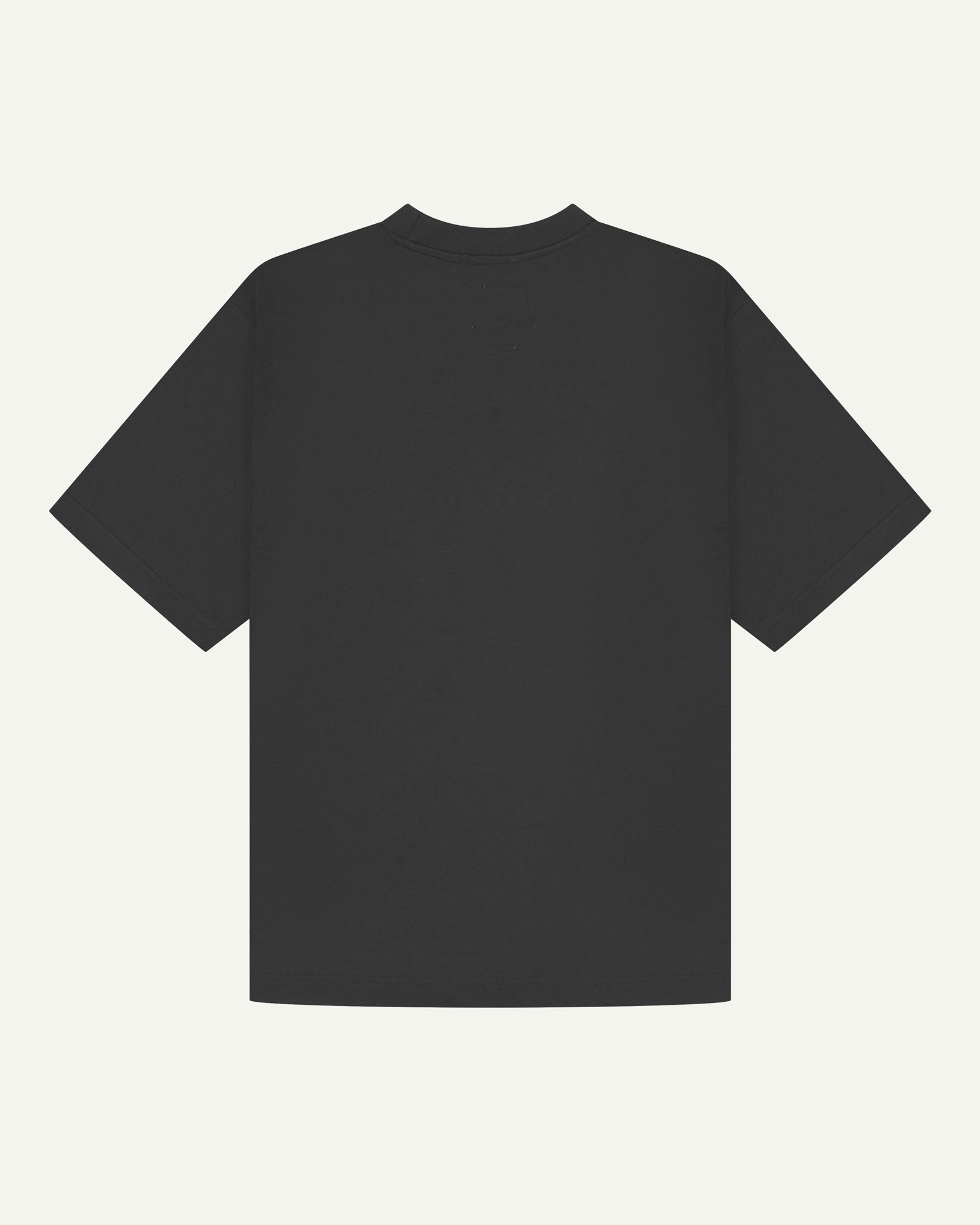 Back view of faded black, organic cotton short-sleeved oversized T-shirt from Uskees.