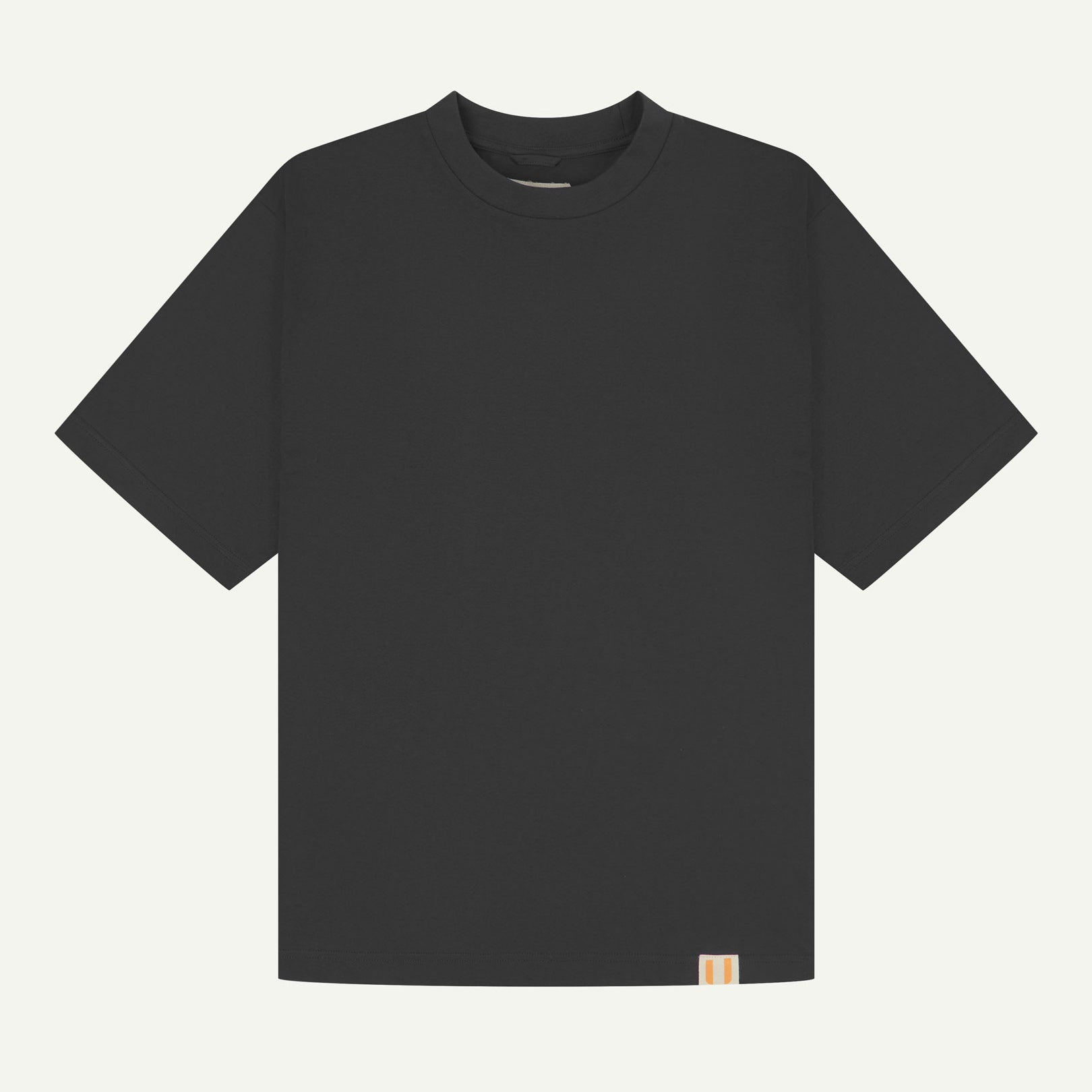 Full flat view of faded black, organic cotton, oversized T-shirt from Uskees.