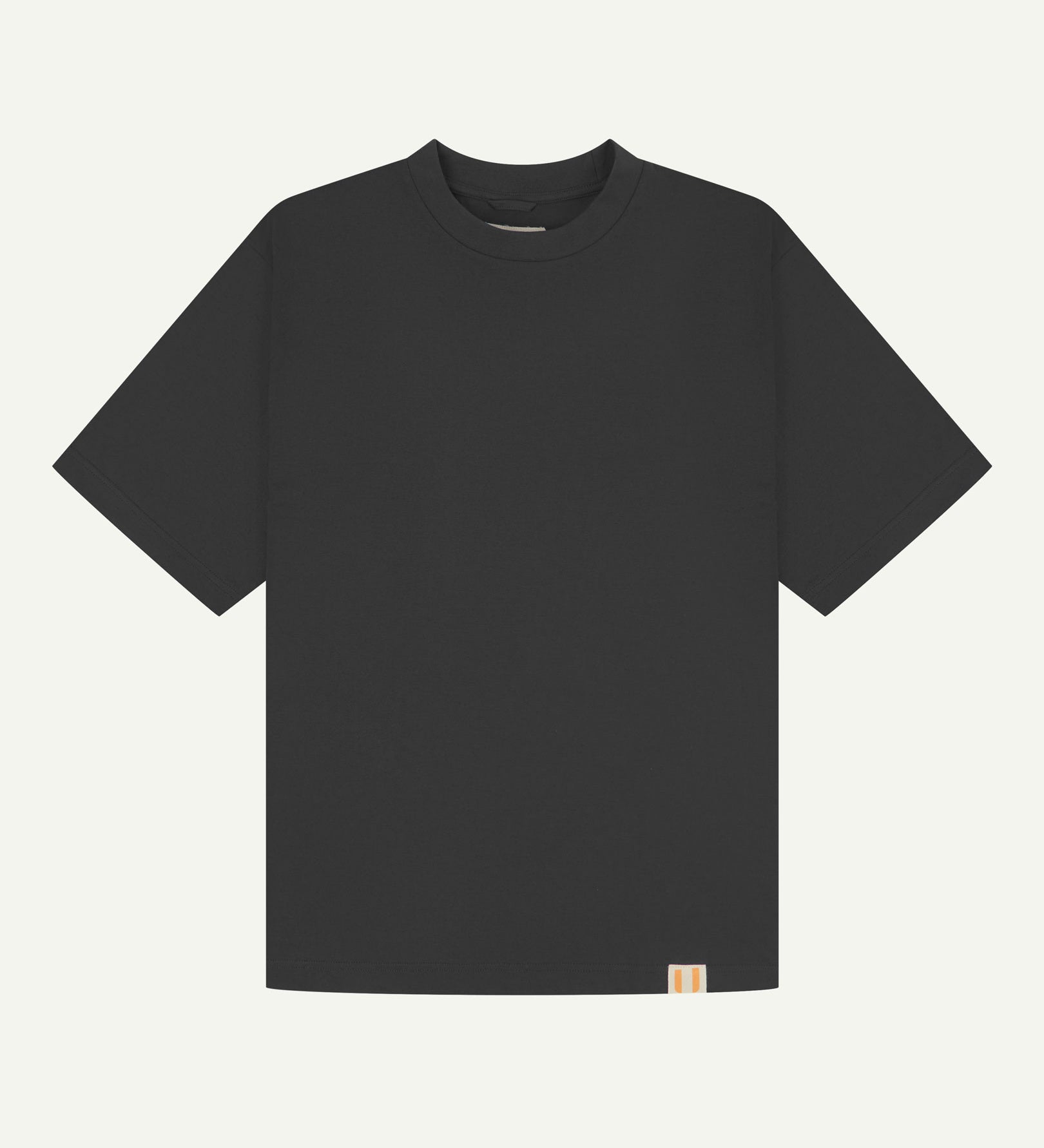 Full flat view of faded black, organic cotton, oversized T-shirt from Uskees.