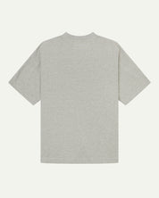 Back view of grey-marl organic cotton Uskees short-sleeved T-shirt, showing the looser, oversized silhouette.