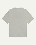 Back view of grey-marl organic cotton Uskees short-sleeved T-shirt, showing the looser, oversized silhouette.