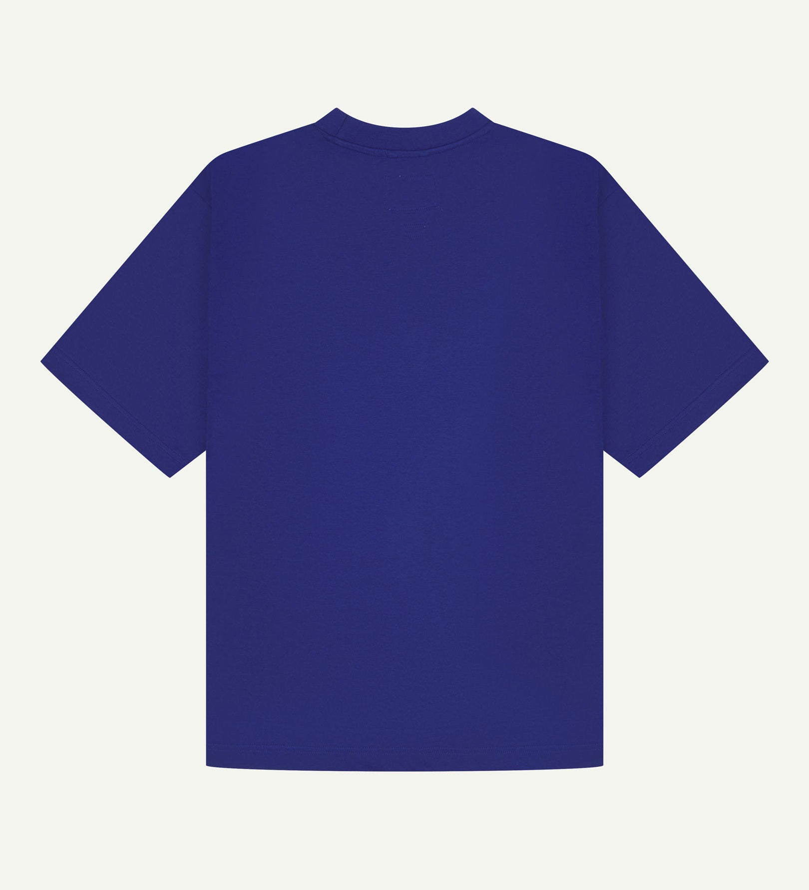 Back view of ultra blue, organic cotton short-sleeved oversized T-shirt from Uskees.