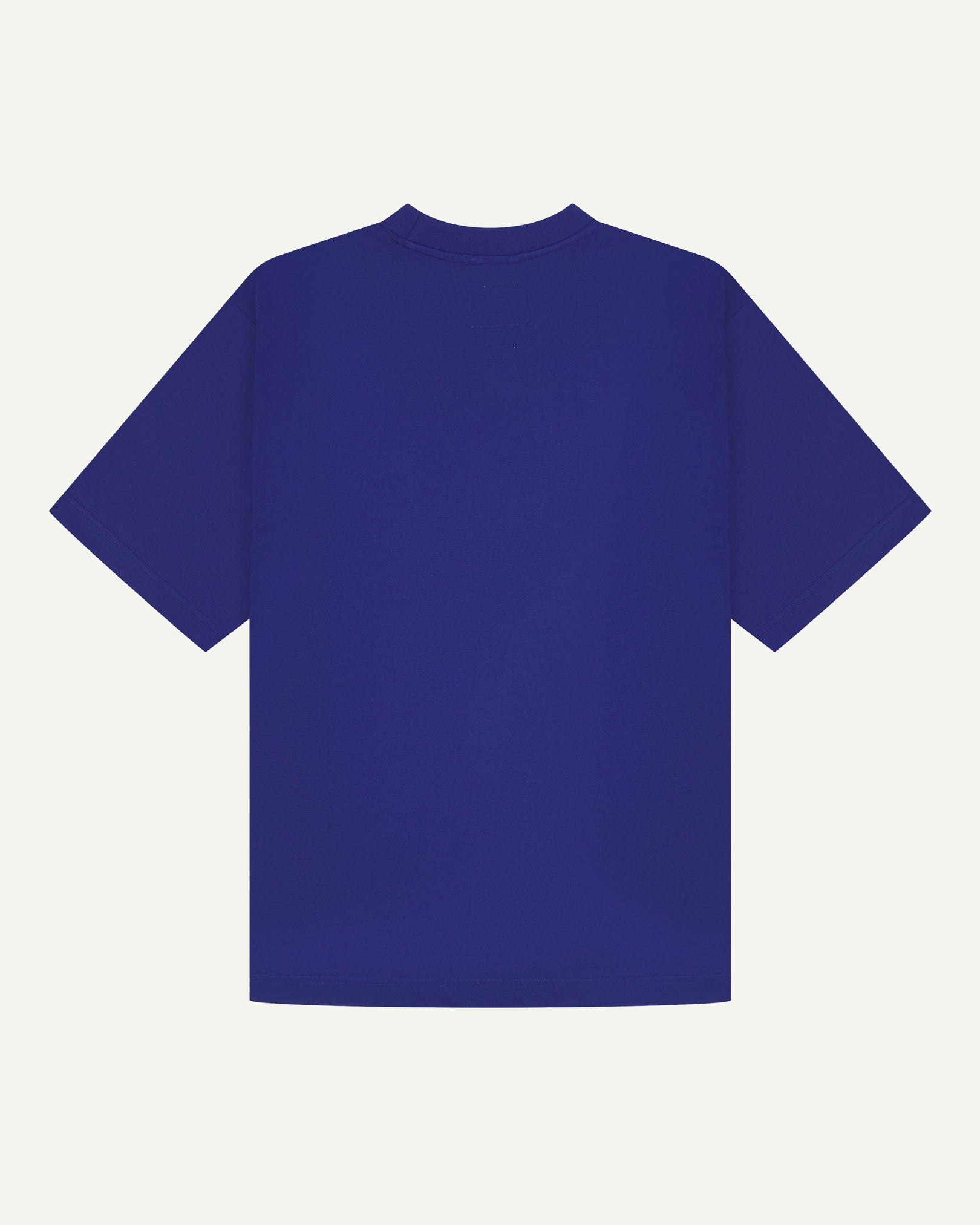 Back view of ultra blue, organic cotton short-sleeved oversized T-shirt from Uskees.