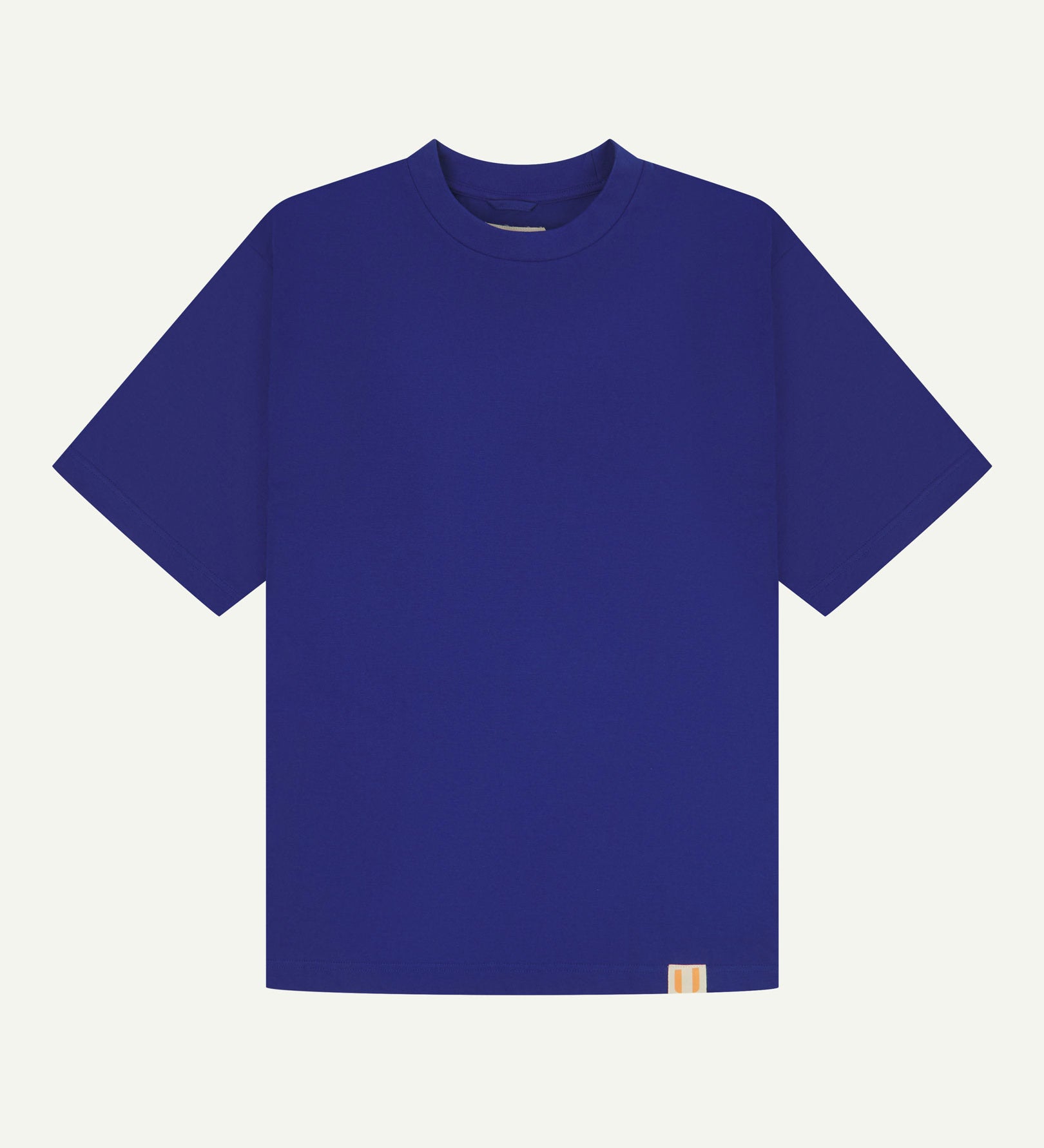 Full flat view of ultra blue, organic cotton, oversized T-shirt from Uskees.