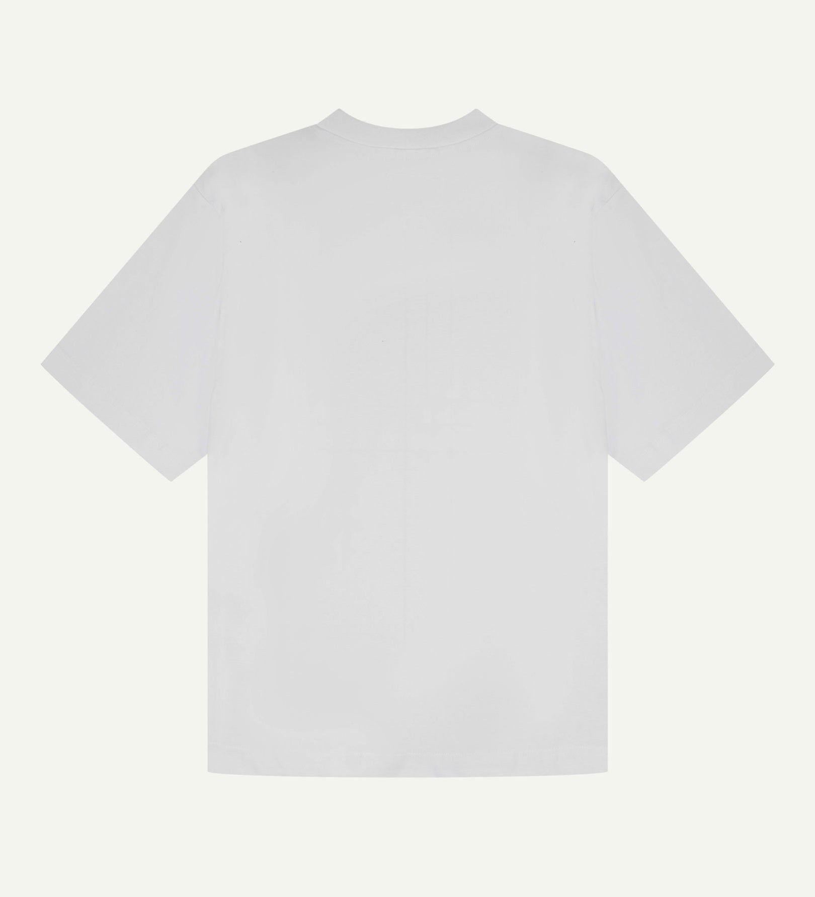 Back view of white, organic cotton short-sleeved oversized T-shirt from Uskees.