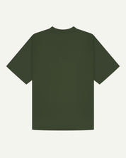 Back flat view of mid-green oversized  organic cotton Tee for men by Uskees 