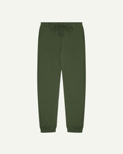 Front view of Uskees jogging pants in mid-green organic cotton.