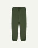 Front view of Uskees jogging pants in mid-green organic cotton.