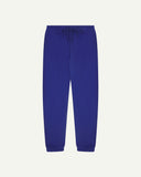Front view of Uskees jogging pants in ultra-blue organic cotton.
