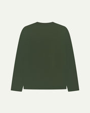 Back flat shot of Uskees long sleeve T-shirt for men in coriander-green organic cotton.