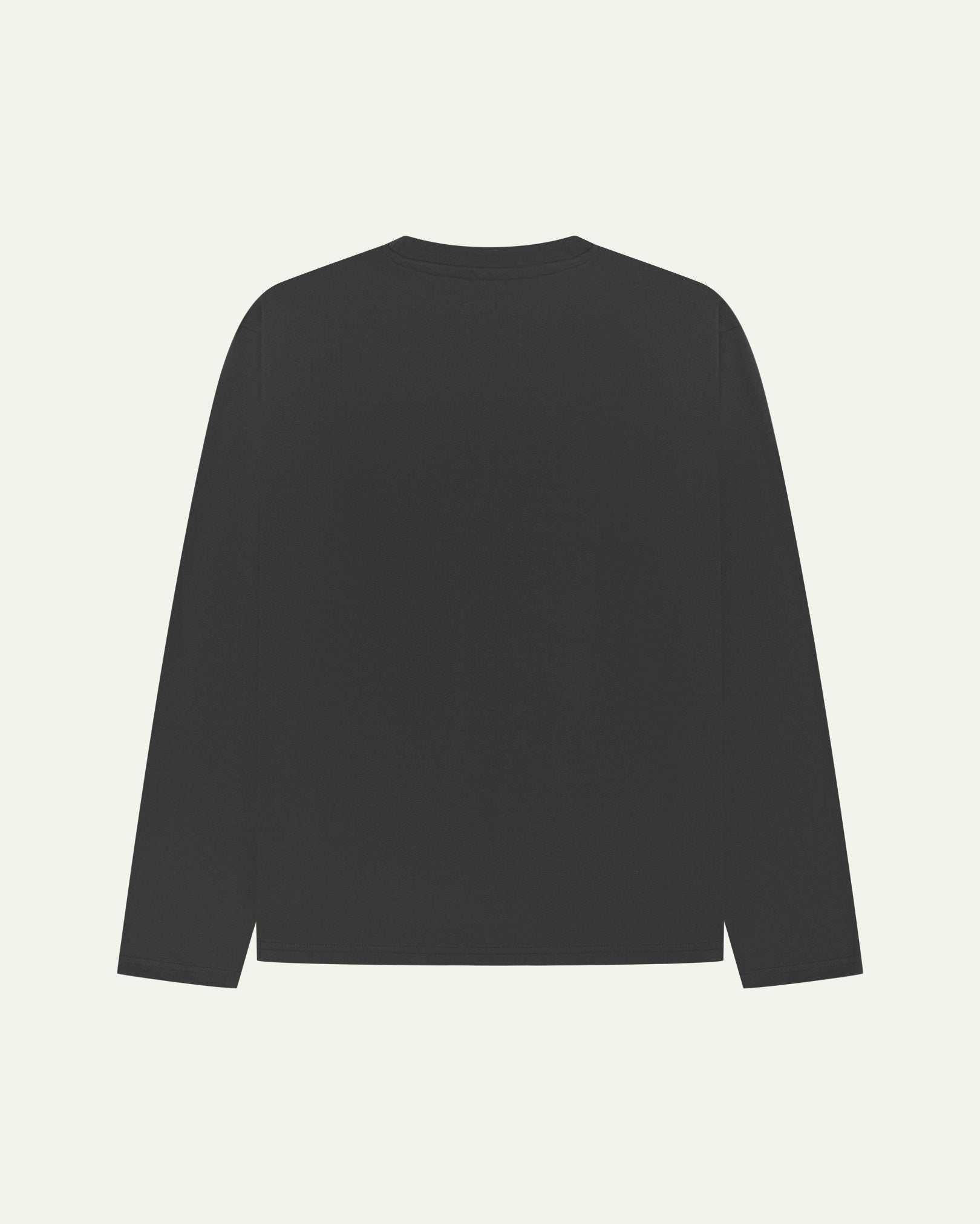 Back flat shot of Uskees long sleeve T-shirt for men in faded black organic cotton.