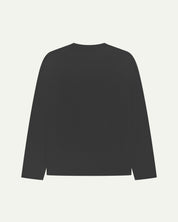 Back view of faded black organic cotton Uskees long-sleeved T-shirt.