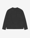 Full flat view of the Uskees faded black organic cotton long-sleeve T-shirt for men, showing the loose silhouette.