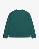 Back view of the Uskees green organic cotton jersey long-sleeved T-shirt.