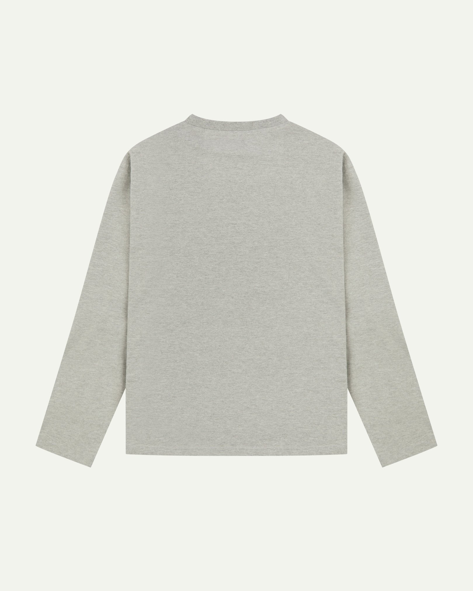 Back view of grey marl organic cotton Uskees long-sleeved T-shirt.