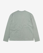 Back view of grey-green 'steel' coloured organic cotton Uskees long-sleeved T-shirt.