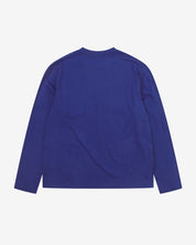 Back view of ultra blue organic cotton Uskees long-sleeved T-shirt.