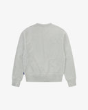 Back view of Uskees grey marl Champ Sweatshirt for men, showing ribbed cuffs and hem.