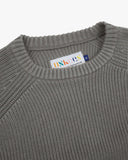 Front close up view of Uskees Dark Grey sweater for men showing the crew neck and brand label detail.