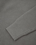 Close up view of Uskees Dark Grey crew neck sweater for men showing the ribbed texture and cuff detail.