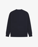 Back flat shot of Uskees midnight blue crew neck ribbed sweater for men.