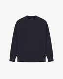 Front flat shot of Uskees midnight blue crew neck ribbed sweater for men.