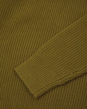 Front close up view of Uskees Woodland Green sweater for menshowing the rib and cuff detail.