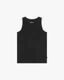 Front view of Uskees black premium cotton workout vest showing slim-fit silhouette.