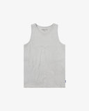 Front view of Uskees grey marl premium cotton workout vest showing slim-fit silhouette.
