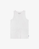 Front view of Uskees white premium cotton workout vest showing slim-fit silhouette.