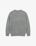 Back view of Uskees stone-grey lambswool Harris cardigan.