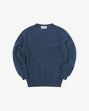 Front view of Uskees lambswool sweater in sapphire blue.
